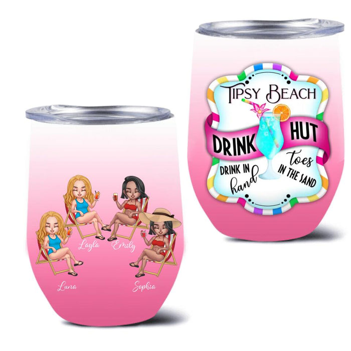 Custom Personalized Tipsy Beach Wine Tumbler - Upto 4 People - Gift Idea For Friends/Besties/Sisters/Mother's Day - Tipsy Beach Drink Hut