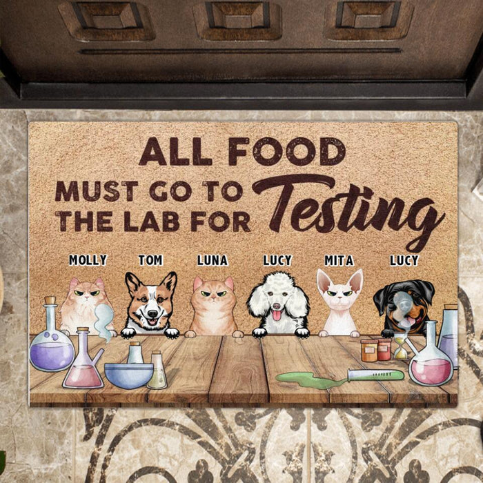 Custom Personalized Pet Doormat - Gift Idea For Dog/Cat Lover - Upto 6 Pets - All Food Must Go To The Lab For Testing