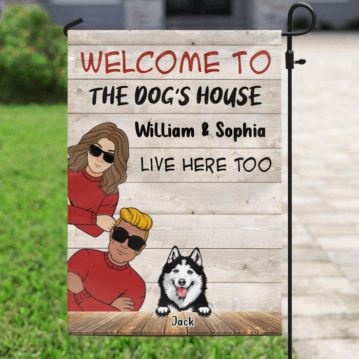 Custom Personalized Couple With Dogs Flag Sign - Gift Idea For Couple/ Dog Lover - Upto 3 Dogs - Welcome To The Dog's House