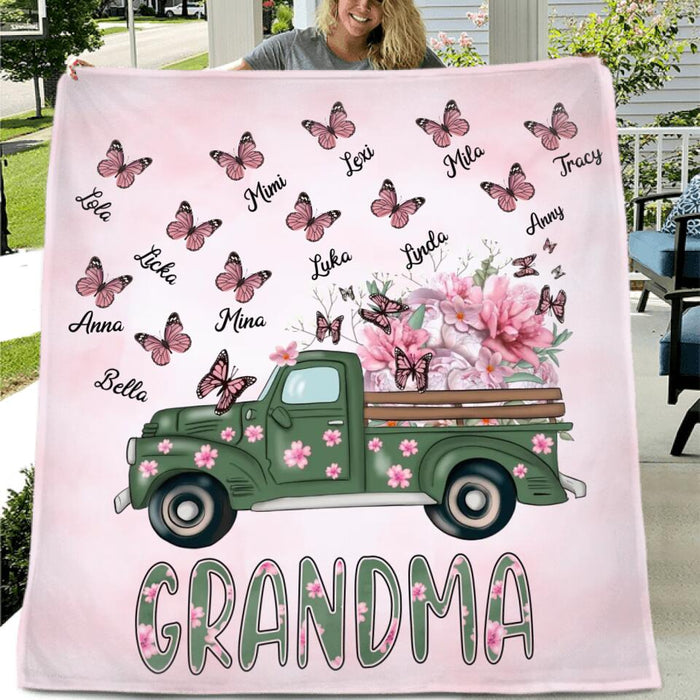 Custom Personalized Nana Single Layer Fleece Blanket - Gift Idea For Grandma/Mother's Day - Upto 12 Butterflies - Grandma