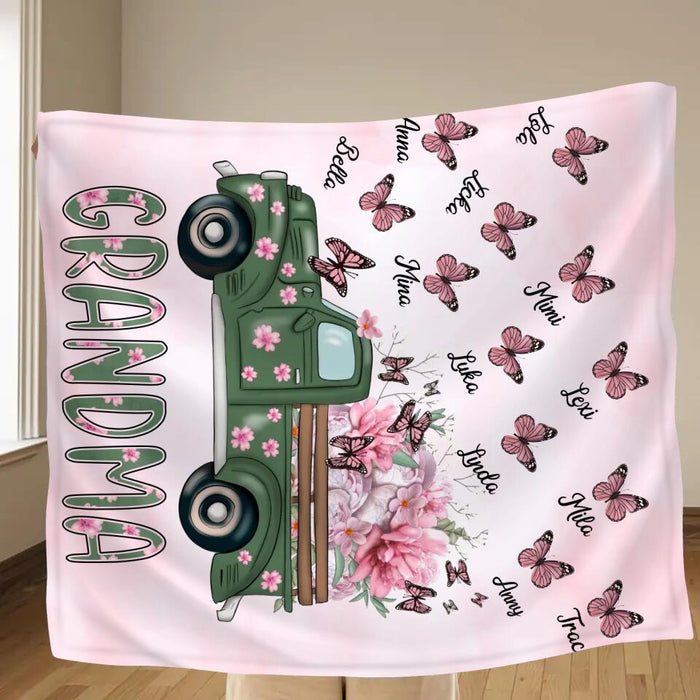 Custom Personalized Nana Single Layer Fleece Blanket - Gift Idea For Grandma/Mother's Day - Upto 12 Butterflies - Grandma