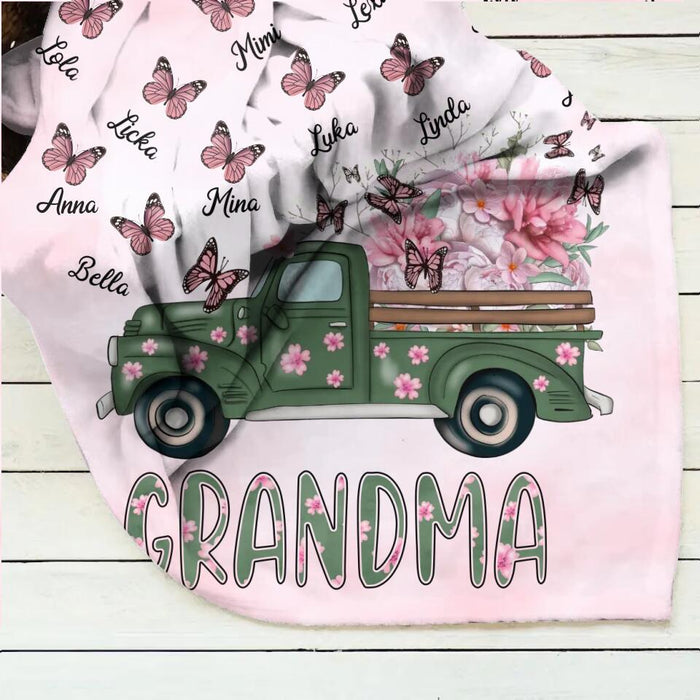 Custom Personalized Nana Single Layer Fleece Blanket - Gift Idea For Grandma/Mother's Day - Upto 12 Butterflies - Grandma