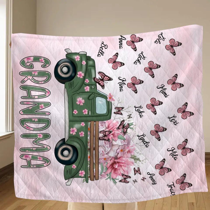 Custom Personalized Nana Quilt Blanket - Gift Idea For Grandma/Mother's Day - Upto 12 Butterflies - Grandma