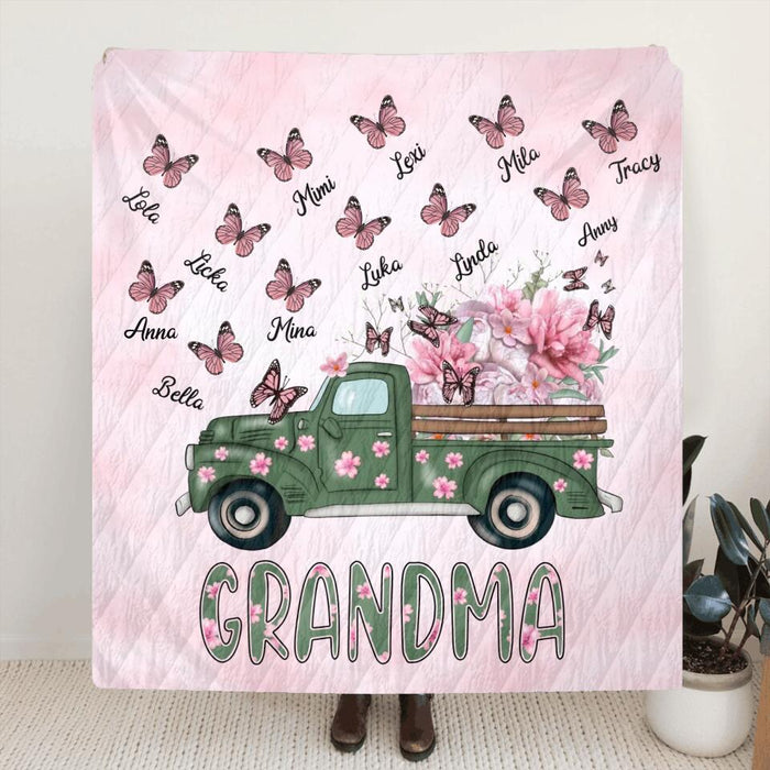 Custom Personalized Nana Quilt Blanket - Gift Idea For Grandma/Mother's Day - Upto 12 Butterflies - Grandma