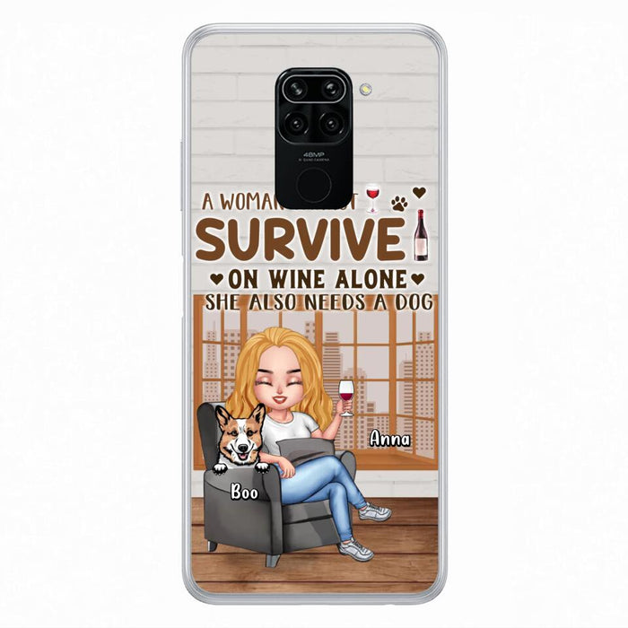 Custom Personalized Pet Mom Phone Case - Upto 4 Dogs/Cats - Mother's Day Gift Idea For Dog/Cat Lovers - A Woman Cannot Survive On Wine Alone She Also Needs A Dog - Case for Xiaomi/Huawei/Oppo