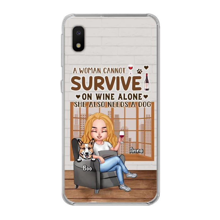 Custom Personalized Pet Mom Phone Case - Upto 4 Dogs/Cats - Mother's Day Gift Idea For Dog/Cat Lovers - A Woman Cannot Survive On Wine Alone She Also Needs A Dog - Case for iPhone/Samsung