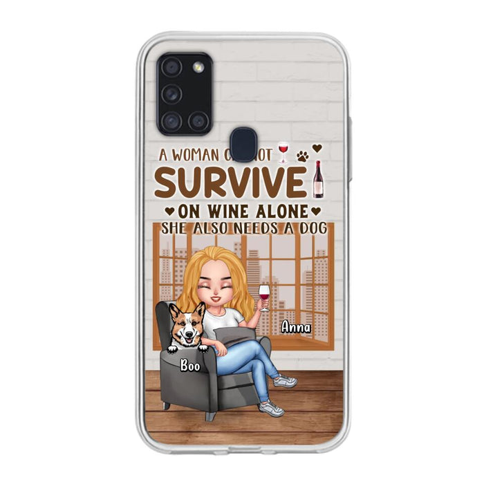 Custom Personalized Pet Mom Phone Case - Upto 4 Dogs/Cats - Mother's Day Gift Idea For Dog/Cat Lovers - A Woman Cannot Survive On Wine Alone She Also Needs A Dog - Case for iPhone/Samsung