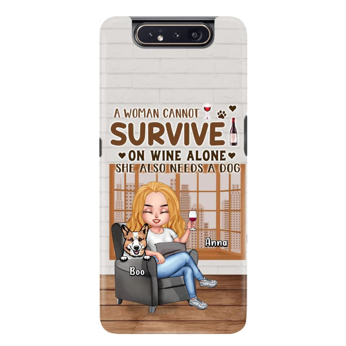 Custom Personalized Pet Mom Phone Case - Upto 4 Dogs/Cats - Mother's Day Gift Idea For Dog/Cat Lovers - A Woman Cannot Survive On Wine Alone She Also Needs A Dog - Case for iPhone/Samsung