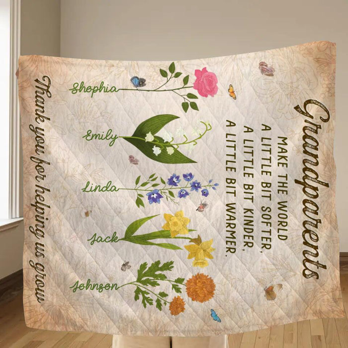 Custom Personalized Flowers Fleece Blanket/Quilt Blanket - Gift Idea For Mother's Day/ Father's Day - Thank You For Helping Us Grow