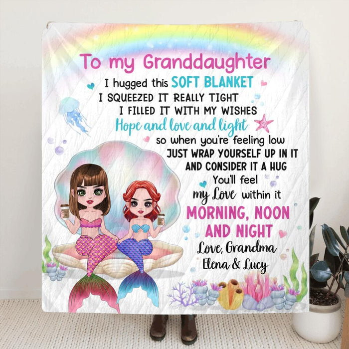 Custom Personalized Mermaid Grandma & Granddaughter Quilt/Single Layer Fleece Blanket - Gift Idea For Mermaid Lover - To My Granddaughter I Hugged This Soft Blanket