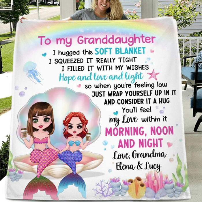 Custom Personalized Mermaid Grandma & Granddaughter Quilt/Single Layer Fleece Blanket - Gift Idea For Mermaid Lover - To My Granddaughter I Hugged This Soft Blanket