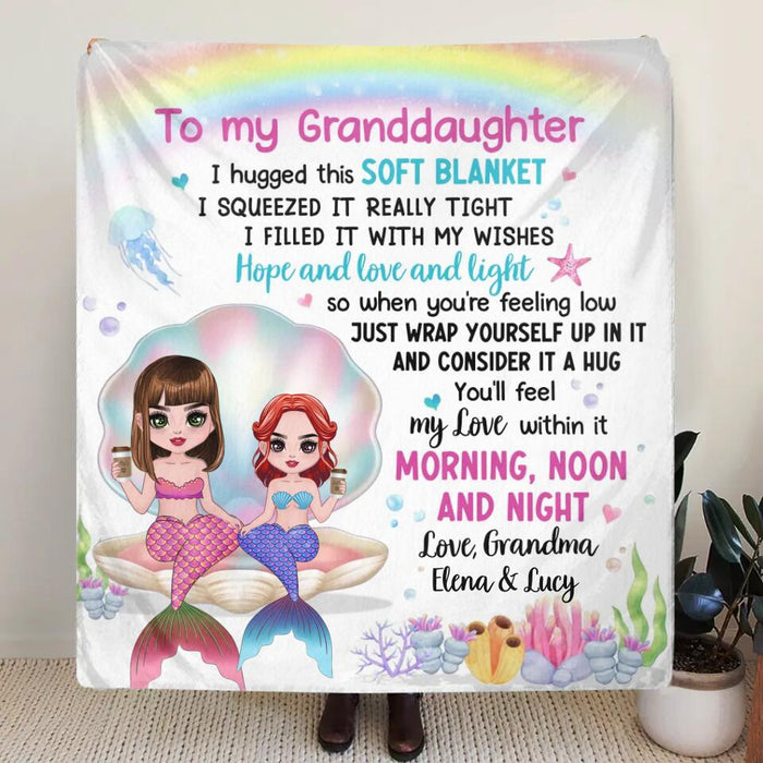 Custom Personalized Mermaid Grandma & Granddaughter Quilt/Single Layer Fleece Blanket - Gift Idea For Mermaid Lover - To My Granddaughter I Hugged This Soft Blanket