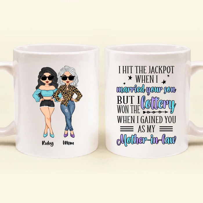 Custom Personalized To My Mother-In-Law Coffee Mug - Mother's Day Gift Idea From Daughter-In-Law - I Won The Lottery When I Gained You As My Mother-In-Law