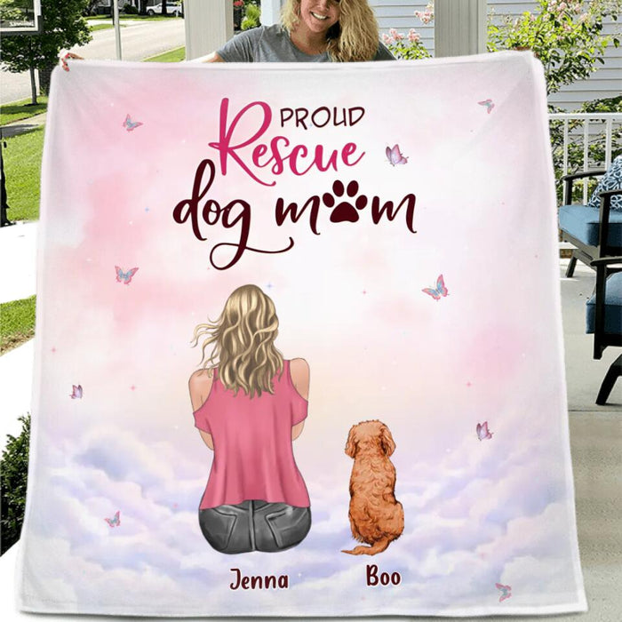 Custom Personalized Dog Mom Pillow Cover/Quilt/Fleece Blanket - Upto 5 Dogs - Mother's Day Gift Idea For Dog Lovers - Proud Rescue Dog Mom