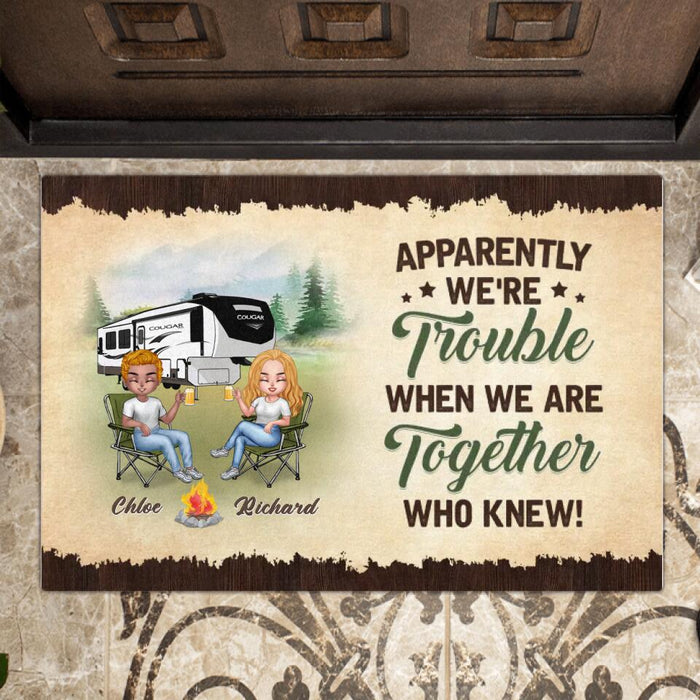 Custom Personalized Camping Friends Doormat - Upto 7 People - Gift Idea For Friends/Camping Lovers - Apparently We're Trouble When We Are Together Who Knew!