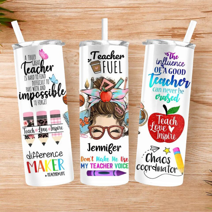 Custom Personalized Teacher Skinny Tumbler 20oz - Best Gift Idea For Teacher/ Birthday - The Influence Of A Good Teacher Can Never Be Erased