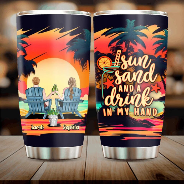 Custom Personalized Beach Tumbler - Gift Idea For Beach Lover/ Camping Lover - Sun Sand And A Drink In My Hand