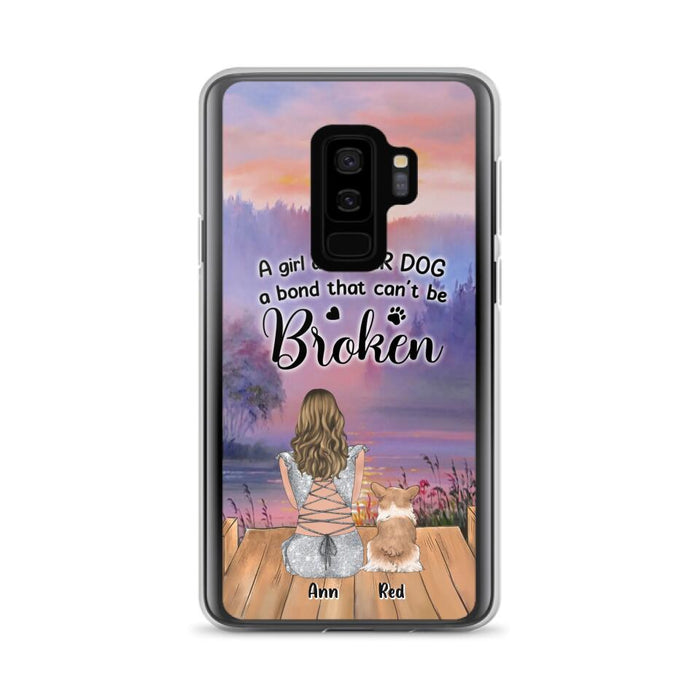 Custom Personalized Dog Mom Phone Case - Upto 4 Dogs - Mother's Day Gift Idea for Dog Lovers - A Girl And Her Dog A Bond That Can't Be Broken - Case for iPhone/Samsung