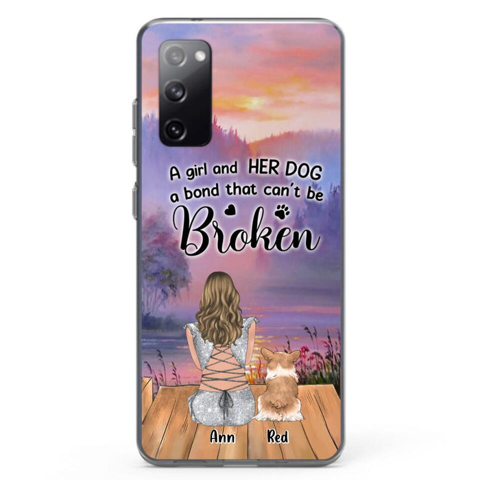 Custom Personalized Dog Mom Phone Case - Upto 4 Dogs - Mother's Day Gift Idea for Dog Lovers - A Girl And Her Dog A Bond That Can't Be Broken - Case for iPhone/Samsung