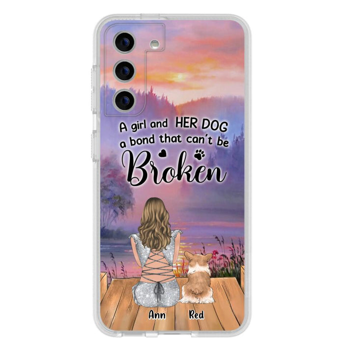 Custom Personalized Dog Mom Phone Case - Upto 4 Dogs - Mother's Day Gift Idea for Dog Lovers - A Girl And Her Dog A Bond That Can't Be Broken - Case for iPhone/Samsung