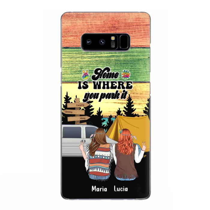 Custom Personalized Hippie Friends Phone Case - Gift Idea For Hippie Lovers - Up to 3 Girls - Home Is Where You Park It - Case For iPhone & Samsung