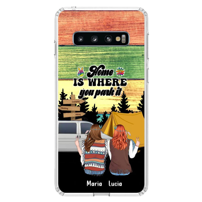 Custom Personalized Hippie Friends Phone Case - Gift Idea For Hippie Lovers - Up to 3 Girls - Home Is Where You Park It - Case For iPhone & Samsung