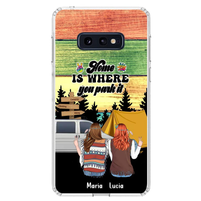 Custom Personalized Hippie Friends Phone Case - Gift Idea For Hippie Lovers - Up to 3 Girls - Home Is Where You Park It - Case For iPhone & Samsung