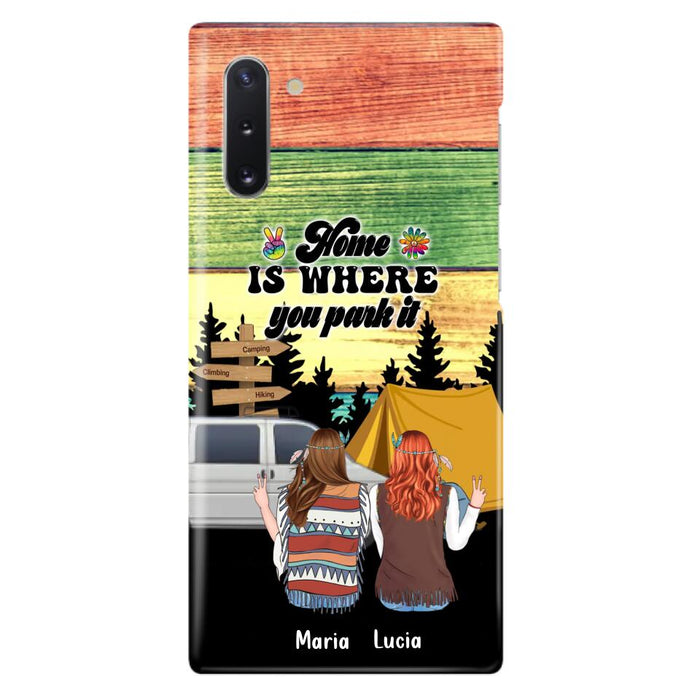 Custom Personalized Hippie Friends Phone Case - Gift Idea For Hippie Lovers - Up to 3 Girls - Home Is Where You Park It - Case For iPhone & Samsung