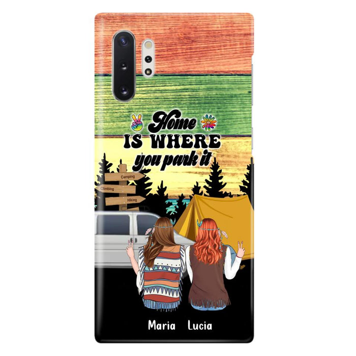 Custom Personalized Hippie Friends Phone Case - Gift Idea For Hippie Lovers - Up to 3 Girls - Home Is Where You Park It - Case For iPhone & Samsung