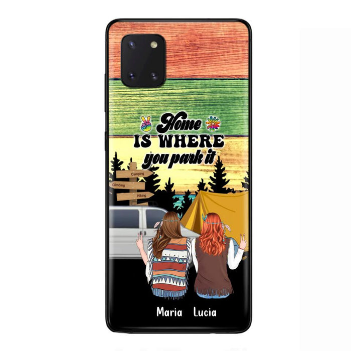 Custom Personalized Hippie Friends Phone Case - Gift Idea For Hippie Lovers - Up to 3 Girls - Home Is Where You Park It - Case For iPhone & Samsung