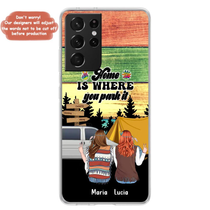 Custom Personalized Hippie Friends Phone Case - Gift Idea For Hippie Lovers - Up to 3 Girls - Home Is Where You Park It - Case For iPhone & Samsung