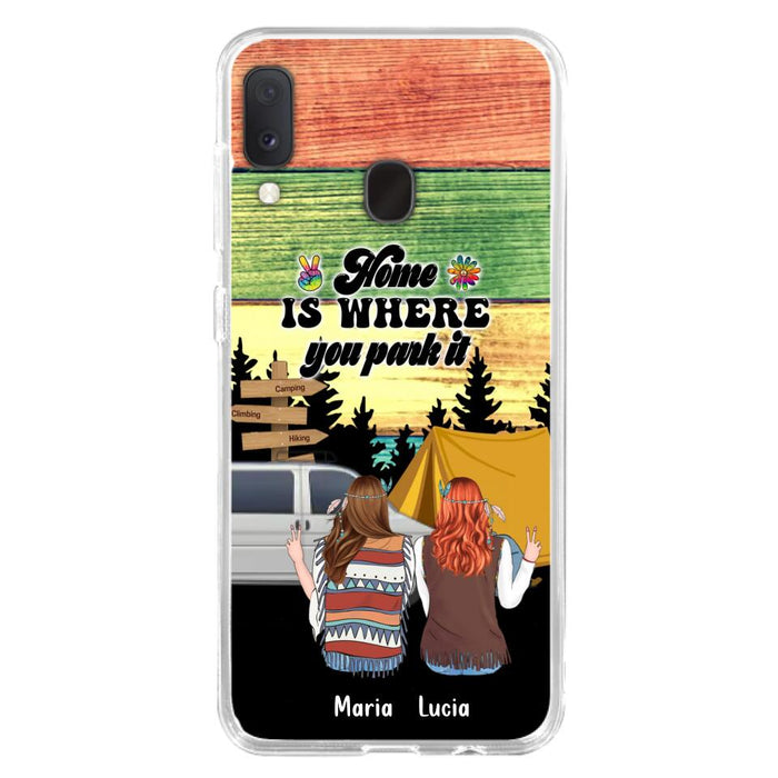 Custom Personalized Hippie Friends Phone Case - Gift Idea For Hippie Lovers - Up to 3 Girls - Home Is Where You Park It - Case For iPhone & Samsung