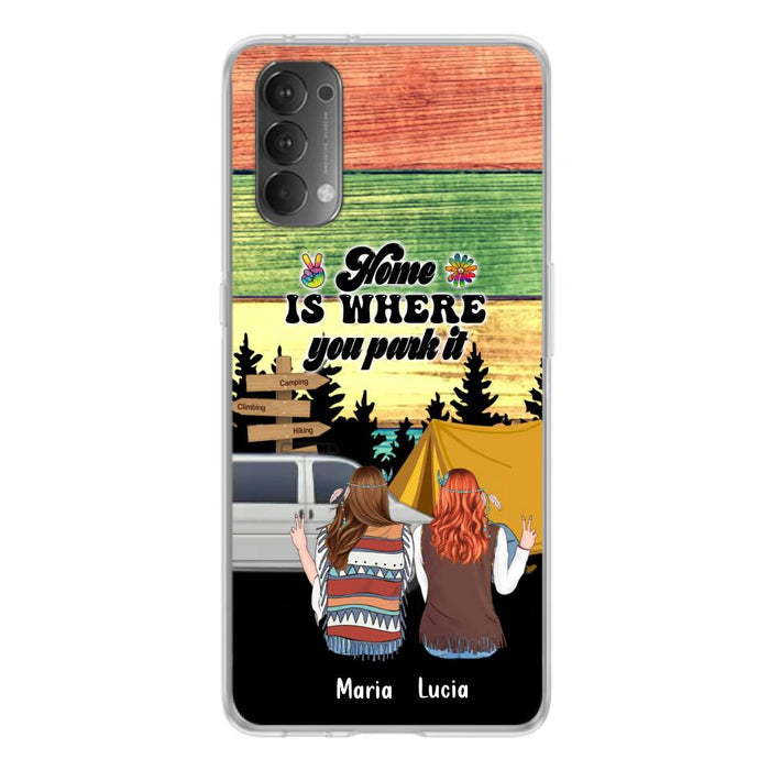 Custom Personalized Hippie Friends Phone Case - Gift Idea For Hippie Lovers - Up to 3 Girls - Home Is Where You Park It - Case For Oppo, Xiaomi & Huawei