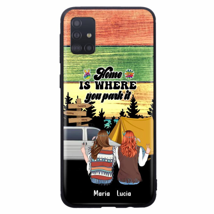 Custom Personalized Hippie Friends Phone Case - Gift Idea For Hippie Lovers - Up to 3 Girls - Home Is Where You Park It - Case For iPhone & Samsung