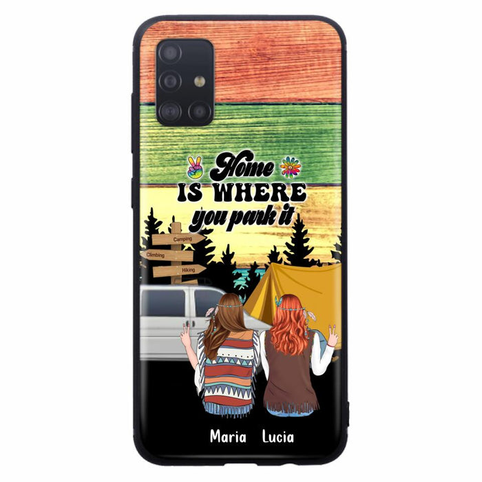 Custom Personalized Hippie Friends Phone Case - Gift Idea For Hippie Lovers - Up to 3 Girls - Home Is Where You Park It - Case For iPhone & Samsung