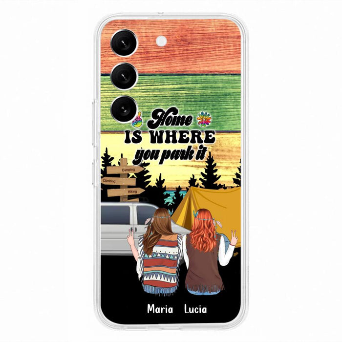 Custom Personalized Hippie Friends Phone Case - Gift Idea For Hippie Lovers - Up to 3 Girls - Home Is Where You Park It - Case For iPhone & Samsung