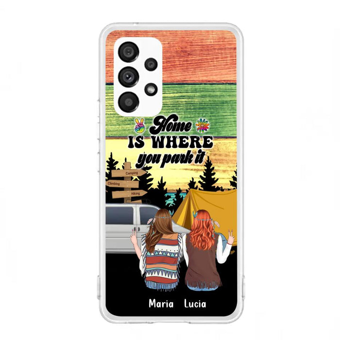 Custom Personalized Hippie Friends Phone Case - Gift Idea For Hippie Lovers - Up to 3 Girls - Home Is Where You Park It - Case For iPhone & Samsung