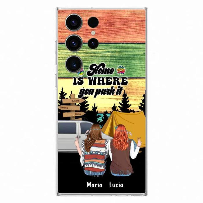 Custom Personalized Hippie Friends Phone Case - Gift Idea For Hippie Lovers - Up to 3 Girls - Home Is Where You Park It - Case For iPhone & Samsung