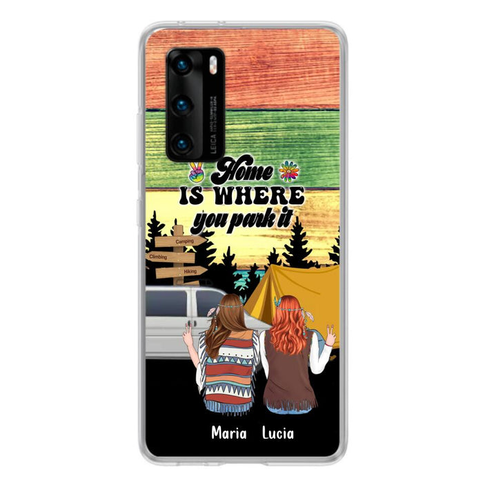 Custom Personalized Hippie Friends Phone Case - Gift Idea For Hippie Lovers - Up to 3 Girls - Home Is Where You Park It - Case For Oppo, Xiaomi & Huawei