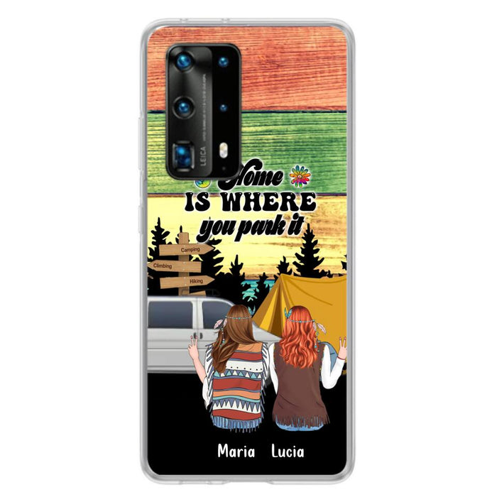 Custom Personalized Hippie Friends Phone Case - Gift Idea For Hippie Lovers - Up to 3 Girls - Home Is Where You Park It - Case For Oppo, Xiaomi & Huawei