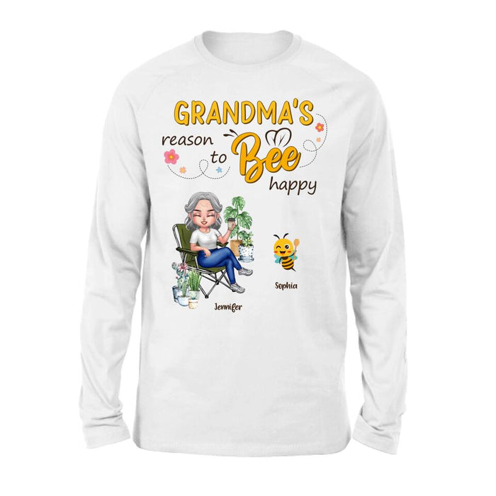 Custom Personalized Grandma T-Shirt/Long Sleeve/Sweatshirt/Hoodie - Gift Idea For Grandma/ Mother's Day Gift Idea - Grandma's Reasons To Bee Happy