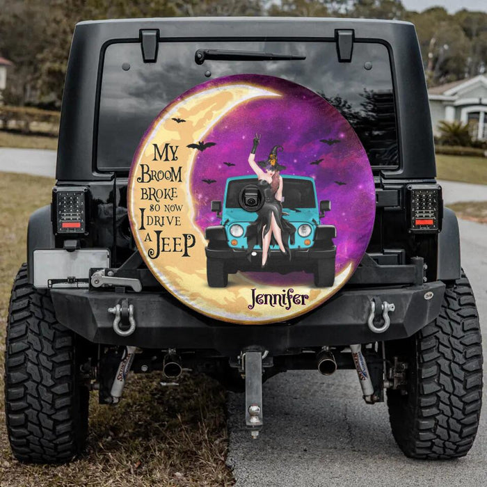 Custom Personalized Off-road Girl Spare Tire Cover - Gift Idea For Off-road Lover/ Halloween - My Broom Broke