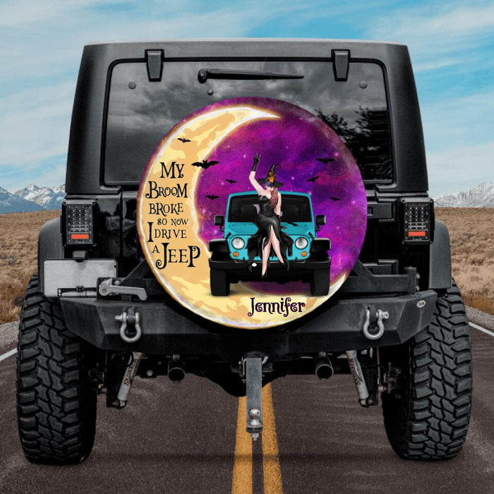 Custom Personalized Off-road Girl Spare Tire Cover - Gift Idea For Off-road Lover/ Halloween - My Broom Broke