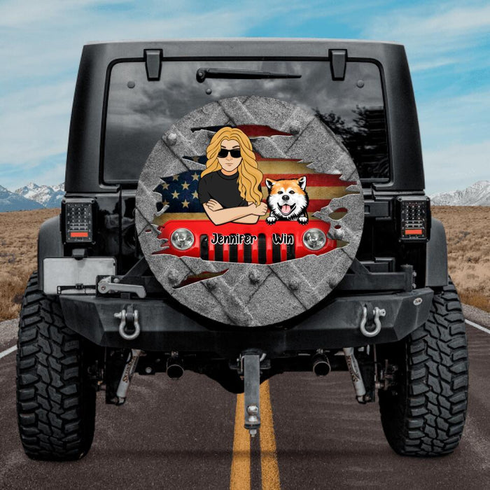 Custom Personalized Off-road Dog Lady Spare Tire Cover - Up to 5 Dogs - Best Gift For Dog Lovers