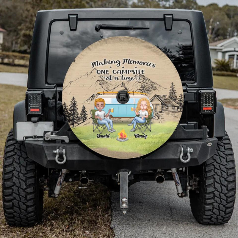 Personalized Christmas Camping Spare Tire Cover - Up to 7 People - Christmas Gift For Family/Couple/Camping Lovers - Making Memories One Campsite At A Time