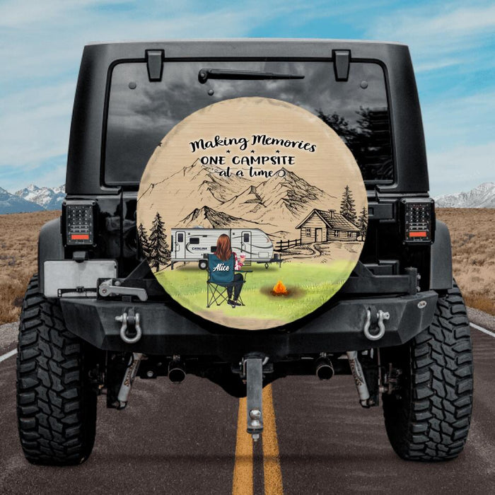 Custom Personalized Camping Spare Tire Cover - Parents with Up to 2 Kids, 3 Pets - Gift Idea For Family/ Couple/Camping Lovers - Making Memories One Campsite At A Time