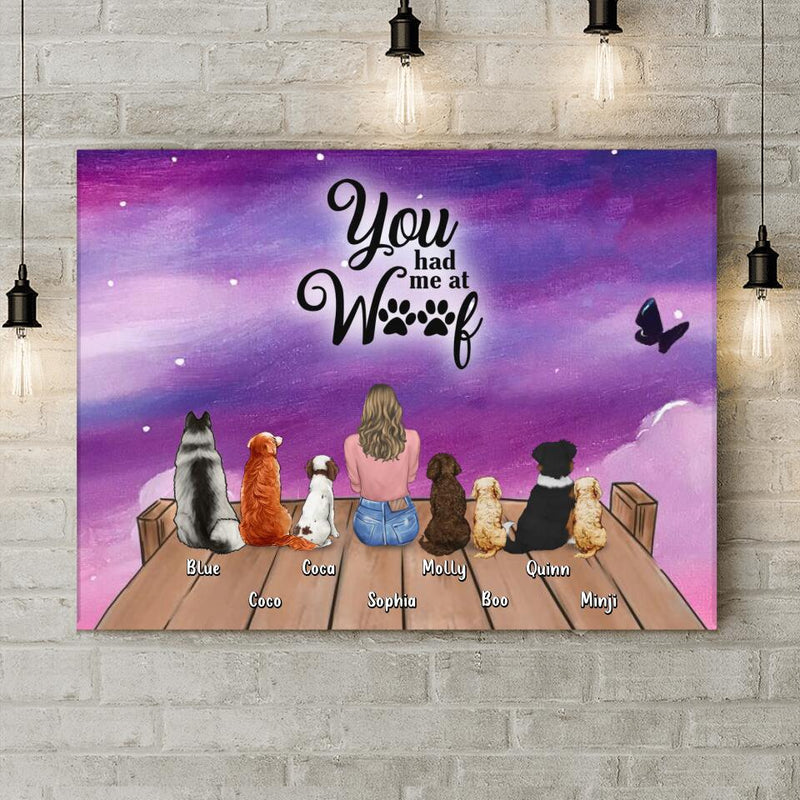 Personalized Dog Mom Canvas - Mom With 7 Dogs - Gift Idea For Mother's Day/Dog Lovers - You Had Me At Woof