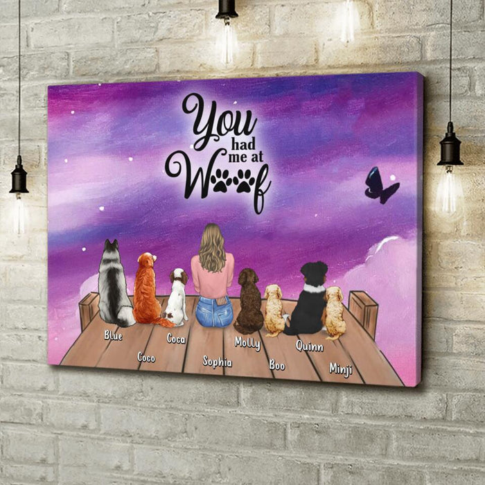 Custom Personalized Dog Mom Canvas - Mom With 7 Dogs - Gift Idea For Mother's Day/Dog Lovers - You Had Me At Woof