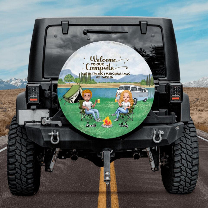 Custom Personalized Camping Spare Tire Cover - Upto 4 People and 2 Pets - Gift Idea For Couple/Camping/Dog/Cat Lovers - Drive Slow Drunk Campers Matter