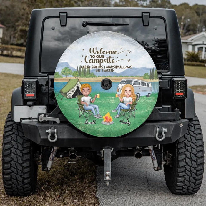 Custom Personalized Camping Spare Tire Cover - Upto 4 People and 2 Pets - Gift Idea For Couple/Camping/Dog/Cat Lovers - Drive Slow Drunk Campers Matter